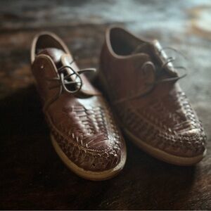Men's Brown Woven Leather Lace-Up Shoes